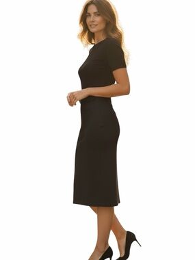 St. John Sport Marie Gray Black Knit Midi Skirt